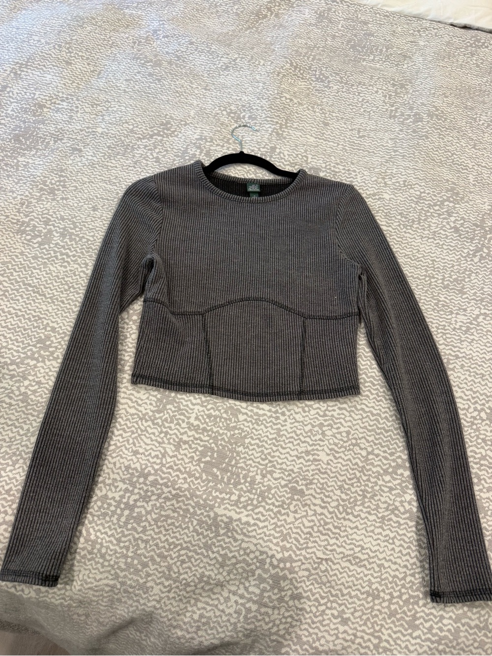 wild fable Charcoal Ribbed Cropped Long-Sleeve Top